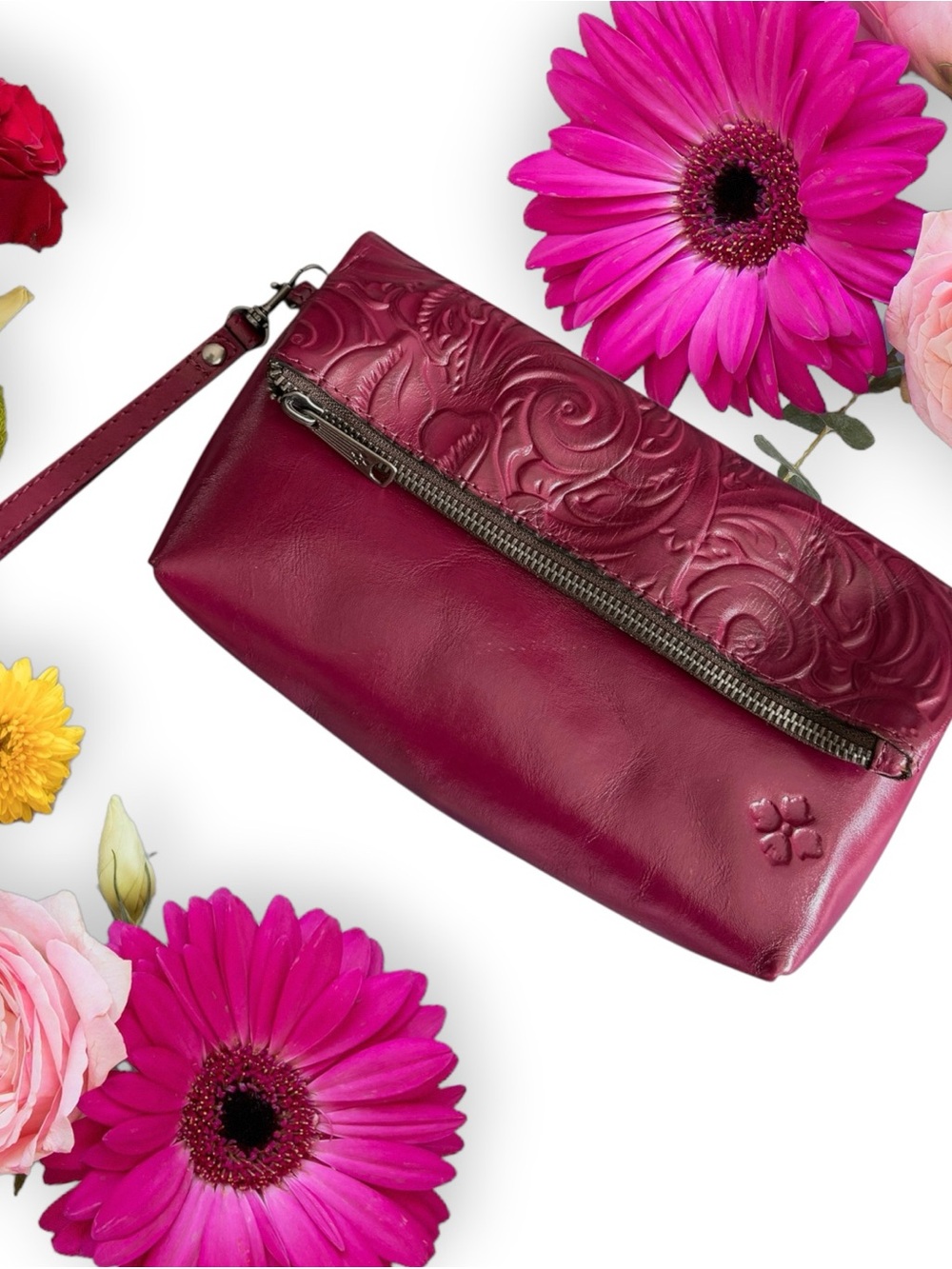 Patricia Nash Rosewood Floral-Embossed Wristlet Clutch